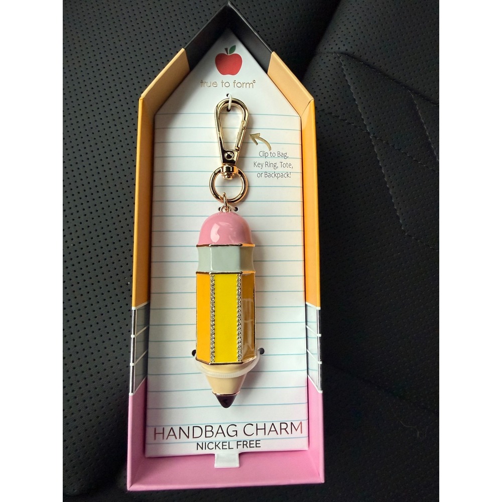 True To Form Pencil Handbag Charm Keychain Rhinestone Gold Tone Teacher Gift NIB